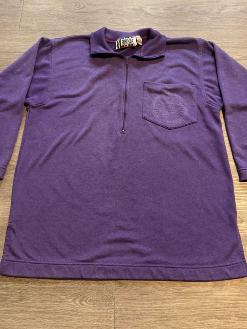 Vintage Forenza Purple 1/4 Zip Pullover Sweatshirt Medium Embossed Pocket